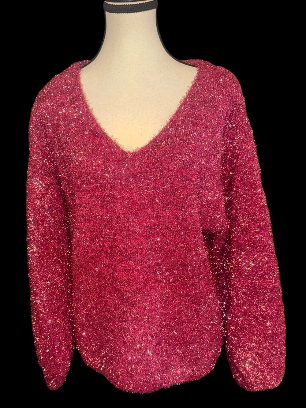 H&M Conscious Choice Womens S Pink Metallic Tinsel Sparkle V Neck Sweater NWT